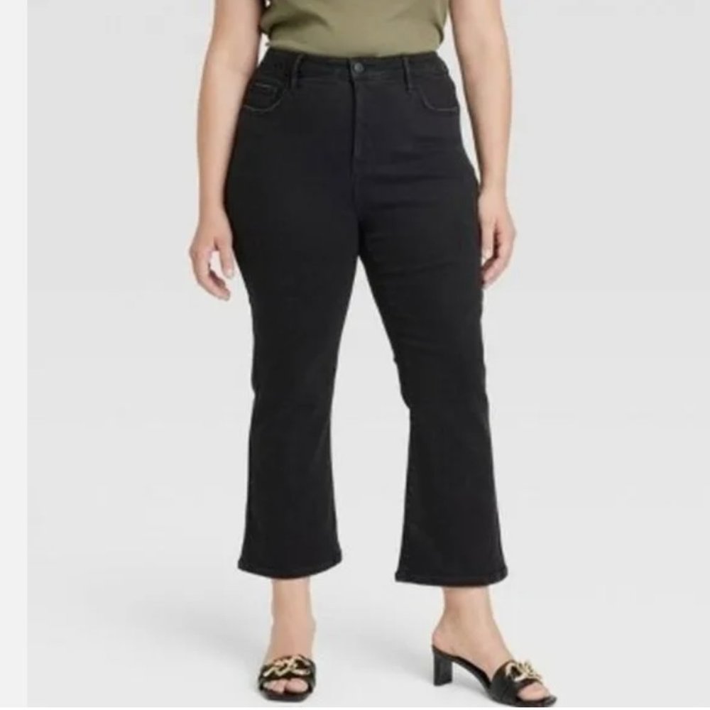 AVA & VIV Black Stretch High-Rise Ankle Bootcut Denim Jeans Pants - Women 16W